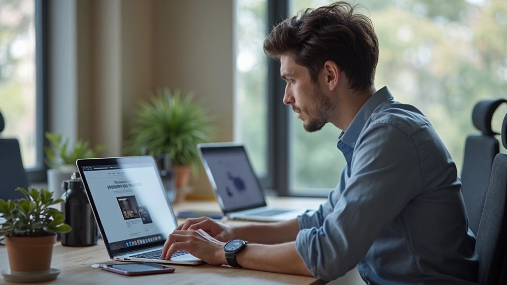 Designer profissional trabalhando em interface responsiva com múltiplos dispositivos mostrando design adaptativo moderno